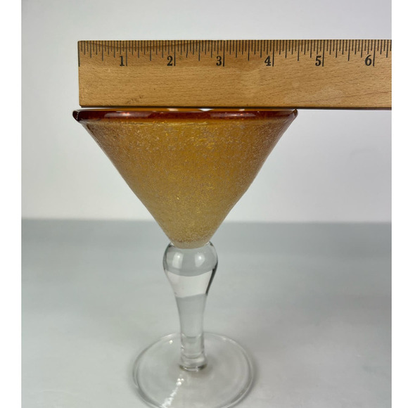 Hand Blown Amber Margarita/Martini Glasses Bubble Glass Clear Stem - Picture 6 of 7
